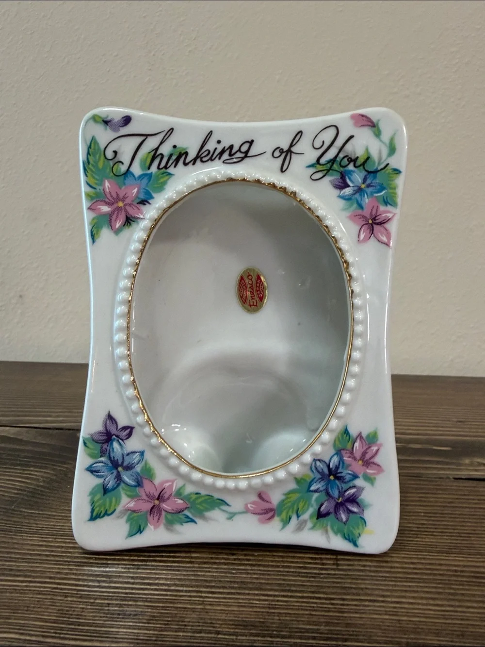 Vintage Enesco Japan Thinking of You Porcelain Picture Frame Floral Gold Trim
